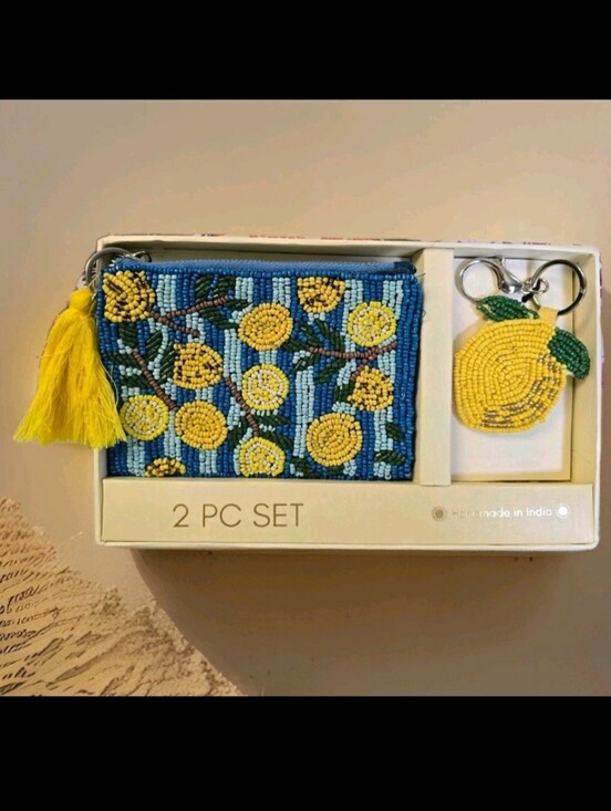 Sol And Mer Handbags - Sol and Mer Blue Lemon Beaded Pouch Set Wallet Charm Viral TikTok New Bag Purse